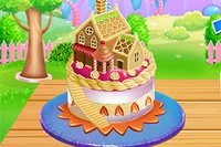 Deja que el pastel se enfríe y decóralo con glaseado rosa y una casita de