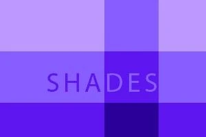 Cuadrícula de tonos púrpura con la palabra SHADES superpuesta
