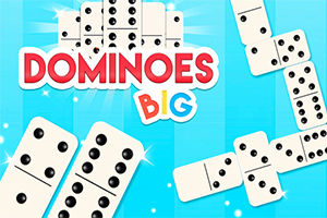 Dominoes sobre un fondo azul con destellos y la palabra Dominoes Big en el centro