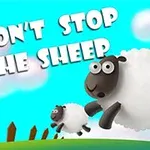 Dos ovejas saltando en un campo verde con un cielo azul de fondo y una cerca de madera, con el texto DONT STOP THE SHEEP