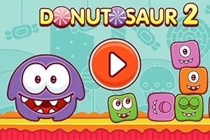 Ilustración de un personaje redondo y sonriente junto a bloques de colores con caras en un fondo colorido; un botón de play naranja está al centro