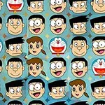 Caras de personajes de dibujos animados expresando diversas emociones en un patrón repetido sobre fondo azul