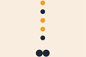 Círculos naranjas y negros en una línea vertical sobre un fondo beige