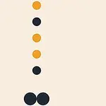 Círculos naranjas y negros en una línea vertical sobre un fondo beige