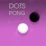 Dos esferas, una blanca y otra negra, sobre un fondo morado con el texto Dots Pong en la esquina superior izquierda