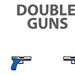 La imagen muestra dos pistolas dibujadas en azul y negro, con el texto DOUBLE GUNS en la parte superior sobre un fondo blanco