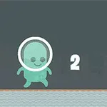 Un personaje con casco de buzo sonriente junto a un número dos sobre un fondo gris y una línea de agua en la parte inferior