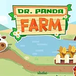 Un panda con sombrero de paja y un toro junto a un lago en un entorno de granja colorido con un letrero que dice Farm
