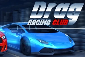 Coche deportivo azul junto a un coche rojo con texto Drag Racing Club en el fondo de una ciudad por la noche
