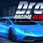 Coche deportivo azul junto a un coche rojo con texto Drag Racing Club en el fondo de una ciudad por la noche