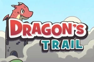 Dibujo de un dragón rojo asomándose sobre una torre con el texto DRAGONS TRAIL en el cielo