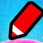 Lápiz rojo y negro sobre un fondo azul claro con dibujos esquemáticos de máquinas