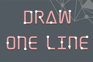 Texto Draw One Line en letras rosas con puntos, sobre fondo gris con líneas y nodos geométricos