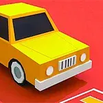 Auto amarillo de estilo minimalista sobre un fondo rojo