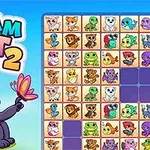 Panda caricaturizado sosteniendo una mariposa frente a un tablero con fichas de animales coloridos