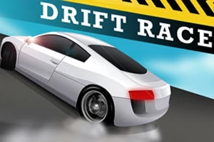 Coche deportivo blanco derrapando en una carretera, con el texto DRIFT RACE al fondo