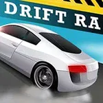 Coche deportivo blanco derrapando en una carretera, con el texto DRIFT RACE al fondo