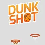 Texto Dunk Shot con un diseño de balón de baloncesto en la letra O y dos aros de baloncesto debajo en un fondo gris