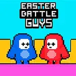 Dos personajes pixelados, uno azul y otro rojo, con el texto Easter Battle Guys arriba, sobre un fondo colorido