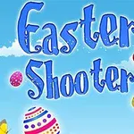Texto en letras grandes de color azul sobre un fondo cielo con huevos de Pascua decorativos y una mariposa amarilla en la esquina inferior izquierda