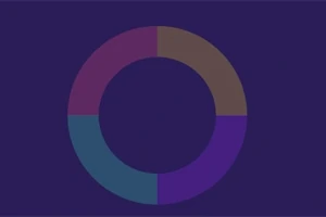 Círculo dividido en cuatro secciones de colores diferentes sobre un fondo azul oscuro