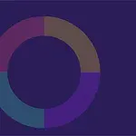 Círculo dividido en cuatro secciones de colores diferentes sobre un fondo azul oscuro