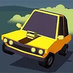 Caricatura de un coche amarillo con humo saliendo por detrás, sobre una carretera