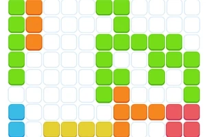 Bloques de colores verde, naranja, rojo, amarillo y azul dispuestos en una cuadrícula blanca