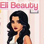 Mujer de cabello oscuro con vestido blanco en un vestidor elegante, con el texto Eli Beauty arriba