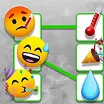 Emojis con temas de temperatura, alegría, y celebración conectados por líneas verdes sobre un fondo gris