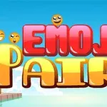 Texto colorido Emoji Pairs con emojis sonrientes sobre un fondo azul cielo y agua