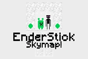 Ilustración pixelada con figuras de criaturas verdes y negras, acompañadas del texto EnderStick Skymap!