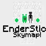 Ilustración pixelada con figuras de criaturas verdes y negras, acompañadas del texto EnderStick Skymap!