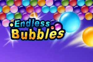 Burbujas de colores con un fondo morado y el texto Endless Bubbles