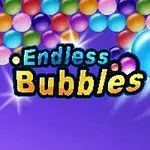 Burbujas de colores con un fondo morado y el texto Endless Bubbles