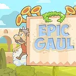 Dos personajes caricaturescos, uno con casco vikingo y otro con casco romano, flanquean un cartel central con instrumentos de viento dorados en la parte superior en un escenario al aire libre