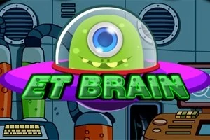Un extraterrestre verde de un solo ojo en una nave espacial con la frase ET BRAIN en letras verdes brillantes