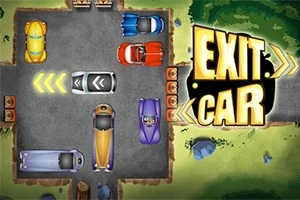 Varios autos de diferentes colores están distribuidos en un estacionamiento con el texto EXIT CAR a un lado