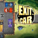 Varios autos de diferentes colores están distribuidos en un estacionamiento con el texto EXIT CAR a un lado