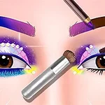 Maquillaje artístico y colorido en los ojos de una persona con brochas y delineadores