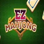 Logotipo central con texto EZ Mahjong rodeado por fichas de Mahjong sobre un fondo verde