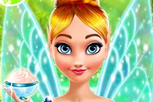Hada de cabello rubio con alas brillantes sosteniendo un tazón
