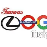 Texto estilizado combinando elementos de varias marcas conocidas, formando las palabras Famous Logo Underground Mahjong