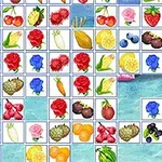 Cuadrícula de iconos coloridos que incluyen frutas, flores y verduras como rosas, limones, zanahorias y fresas sobre un fondo azul turquesa