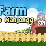 Titulo de Farm Flip Mahjongg sobre un fondo de granja con cerca de madera y un granero rojo
