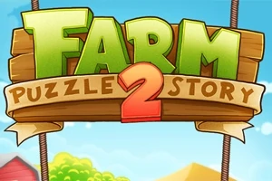Título colorido Farm Puzzle Story 2 en un diseño estilo caricatura con un fondo de granja