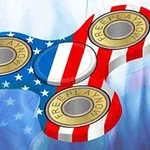 Fidget spinner de diseño con bandera de Estados Unidos y texto FREEPLAYNOW en cada extremo