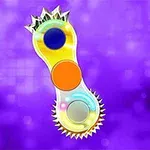 Objeto colorido con engranajes y círculos de colores sobre un fondo púrpura
