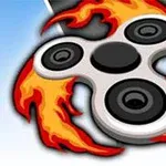 Un spinner gris rodeado de llamas de fuego sobre un fondo azul degradado