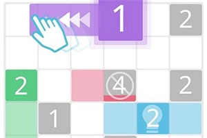 Tablero de colores con números y una mano mostrando el símbolo de retroceso